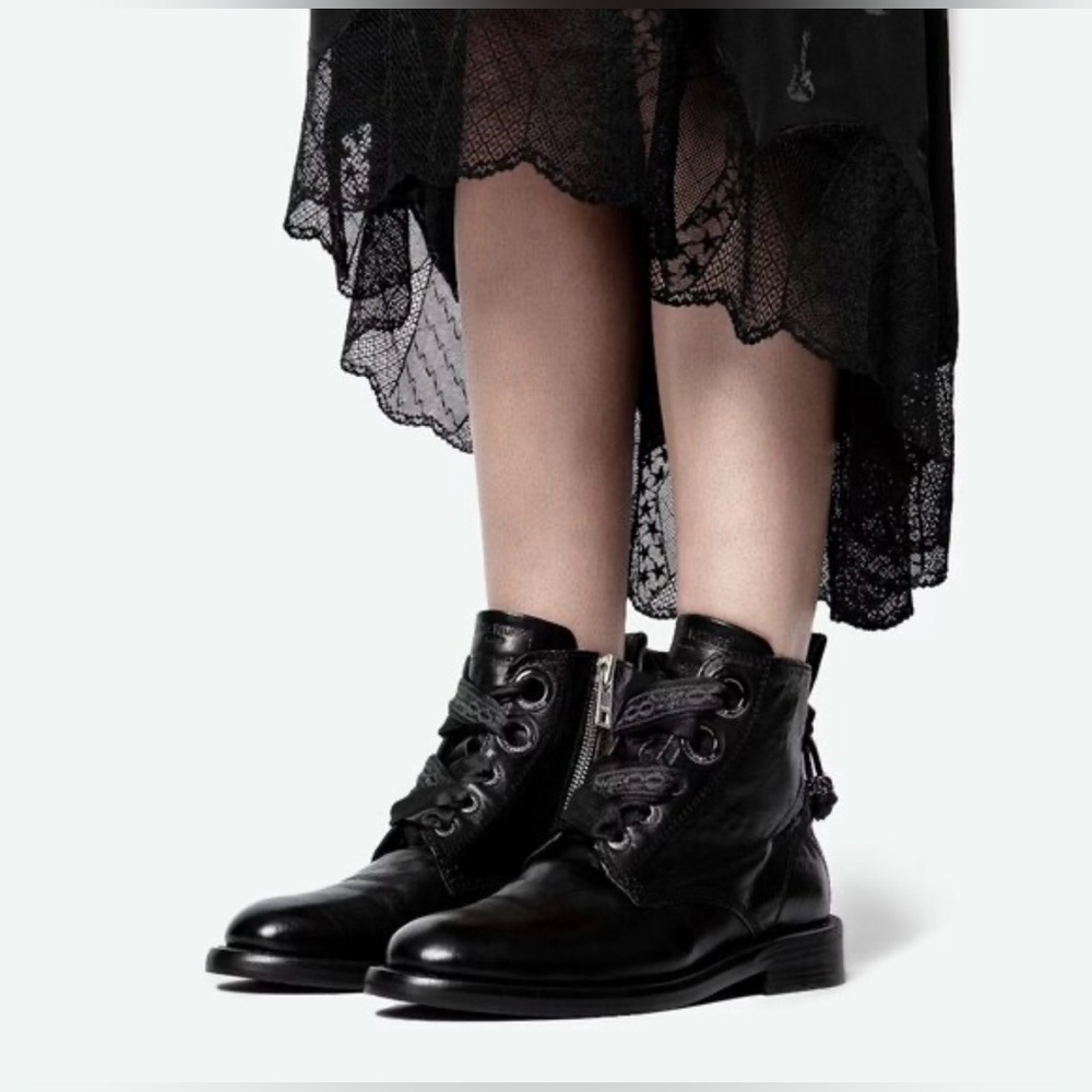 Zadig & Voltaire Black Leather Ankle Boots Size 41